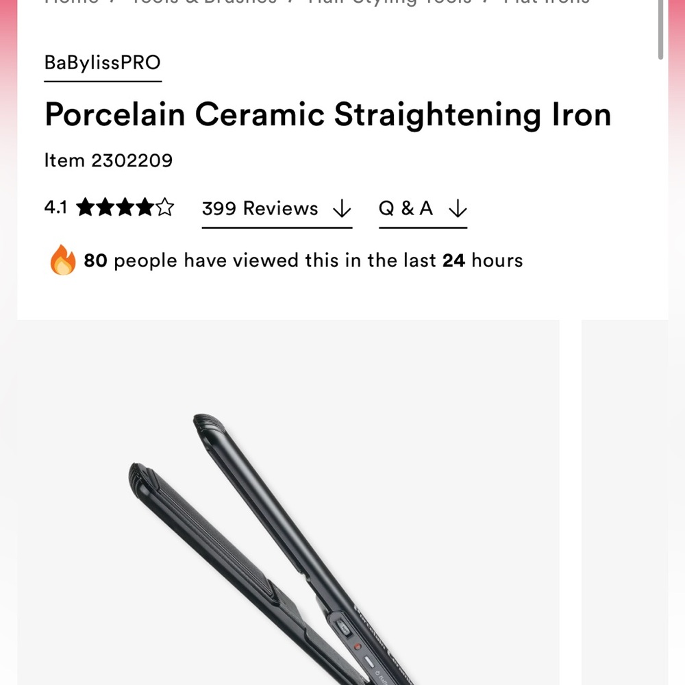 BaBylissPROPorcelain Ceramic Straightening Iron - Black